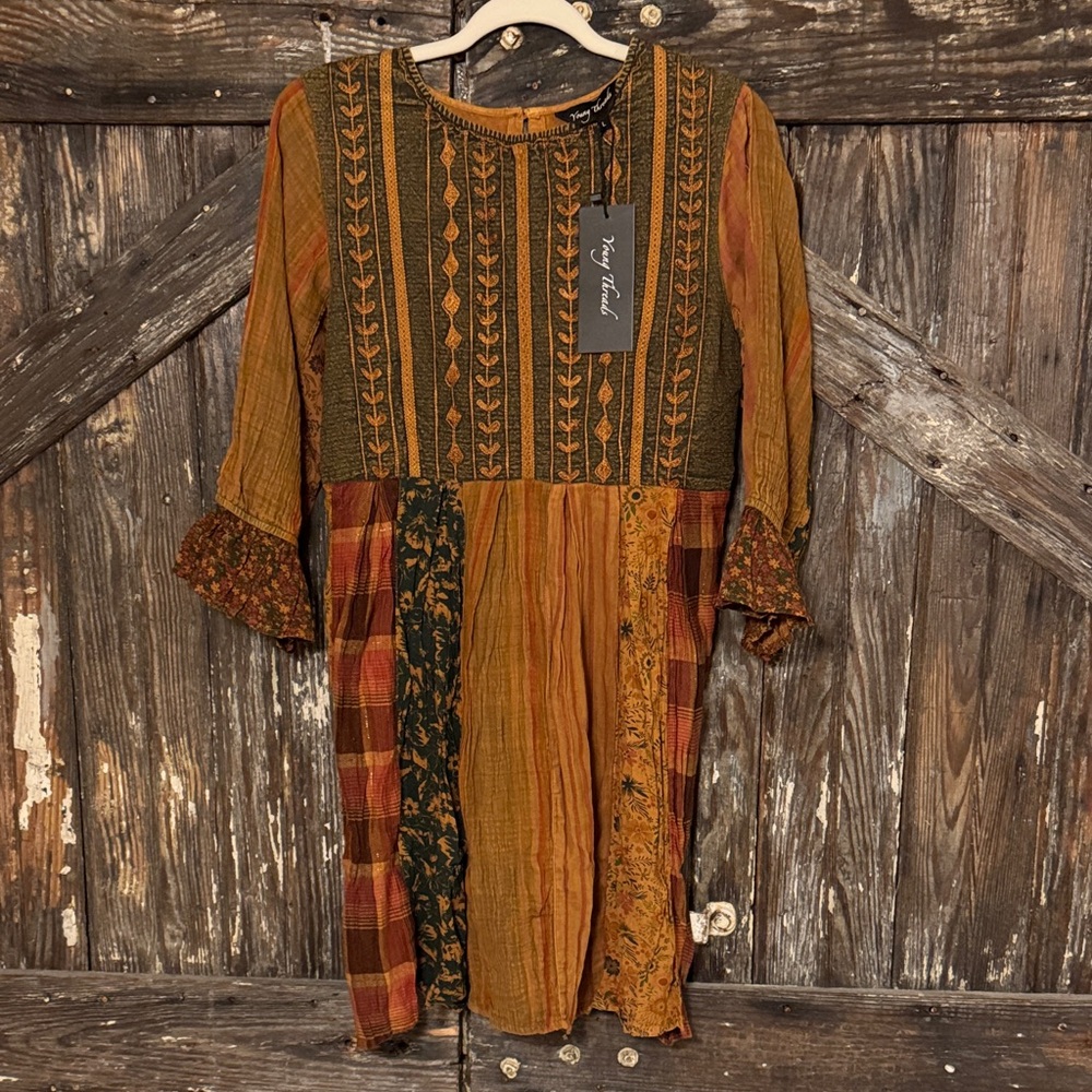 Young Threads Bohemian Patchwork Long Sleeve Dress